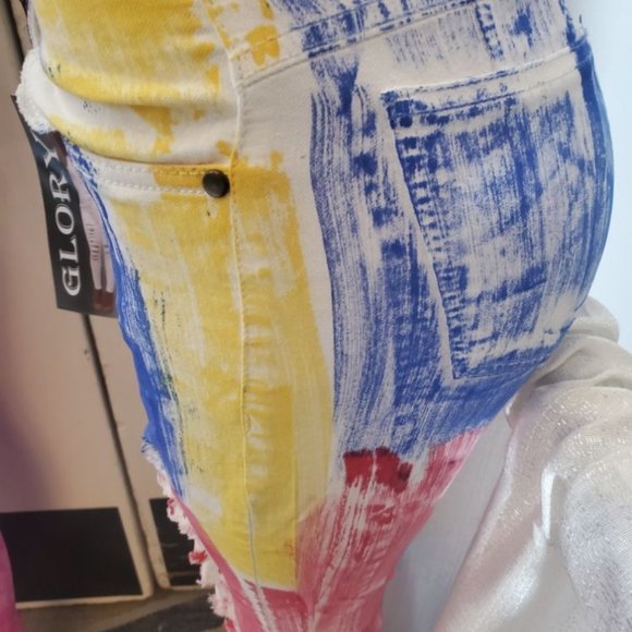 Painted Jeans Mid Rise Skinny Jeans MultiColor Stretch Jeans Painted Denim - Picture 4 of 4